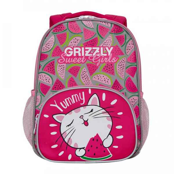 Рюкзак детский Grizzly RK-076-1 Ярко-розовый/Светло-серый