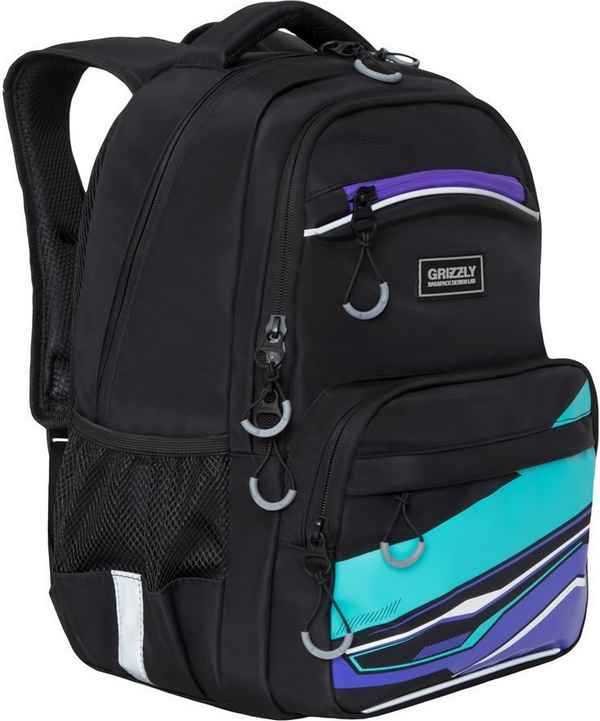 Рюкзак школьный Grizzly RB-054-2 Чёрный/Фиолетовый