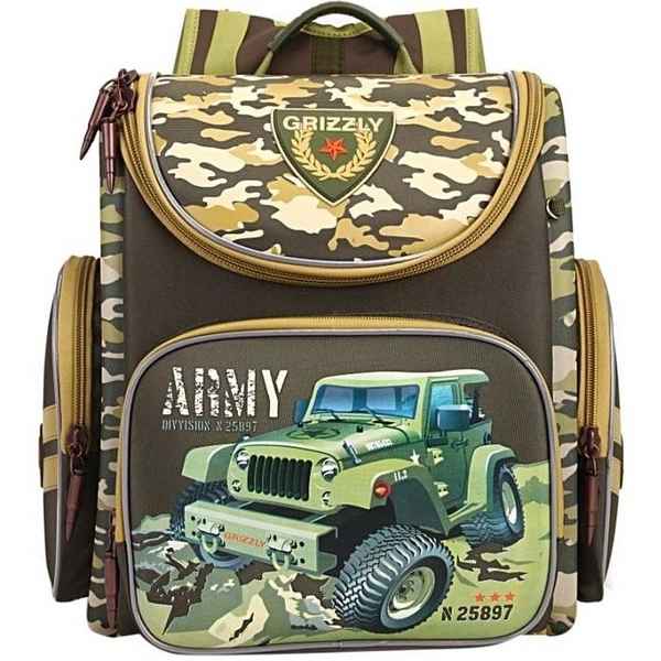 Рюкзак школьный с мешком Grizzly RA-870-3/1 (/1 оливковый)