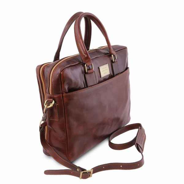 Кожаный портфель для ноутбука Tuscany Leather URBINO (2 отдела) Коричневый