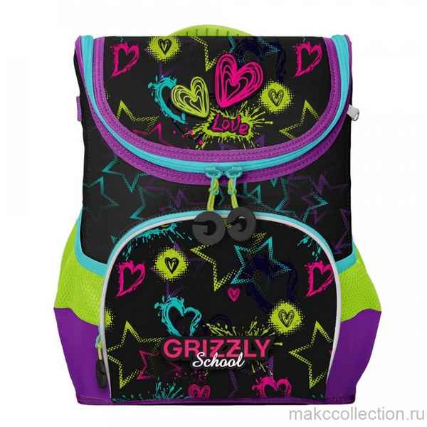 Рюкзак школьный Grizzly RAn-082-1 Чёрный/Жимолость
