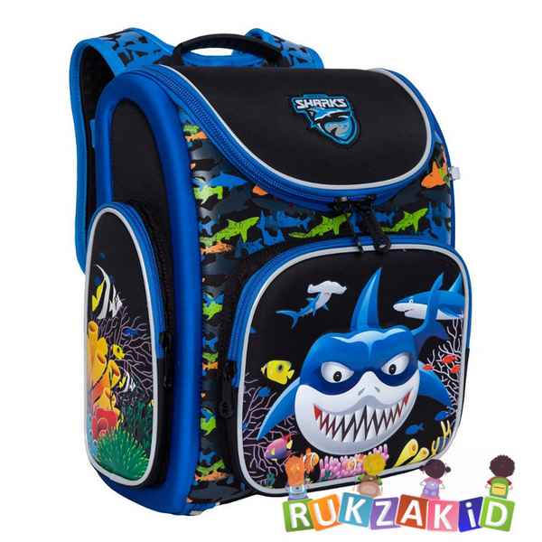 Рюкзак школьный Grizzly RAr-081-3 Чёрный/Синий