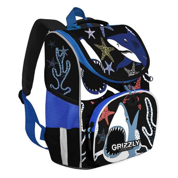 Рюкзак школьный с мешком Grizzly RAm-085-2 Чёрный/Синий