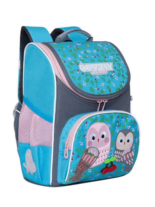 Рюкзак школьный с мешком Grizzly RAm-184-11 серо - гoлyбой