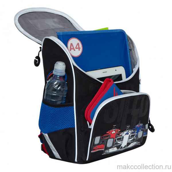 Рюкзак школьный с мешком Grizzly RAm-185-6 черный - синий
