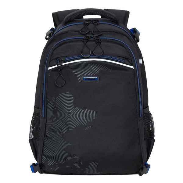 Рюкзак школьный с мешком Grizzly RB-056-1 черный - синий - серый