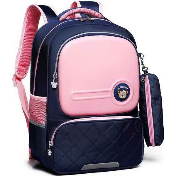 Рюкзак школьный в комплекте с пеналом Sun eight SE-2694 Тёмно-синий/Розовый