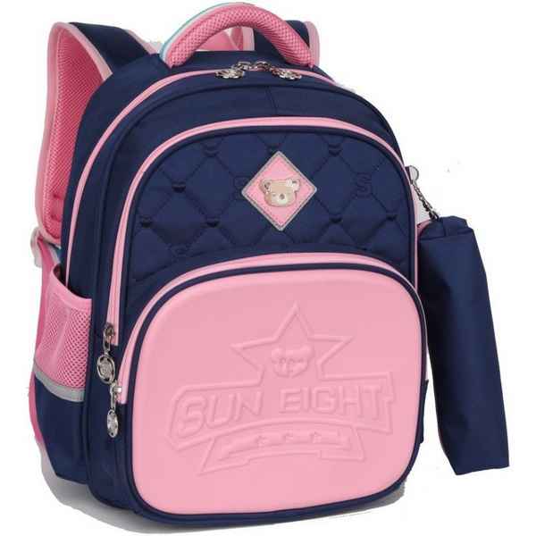 Рюкзак школьный в комплекте с пеналом Sun eight SE-2747 Темно-синий/Розовый