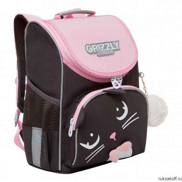 Рюкзак школьный с мешком GRIZZLY RAm-284-2 серый - розовый